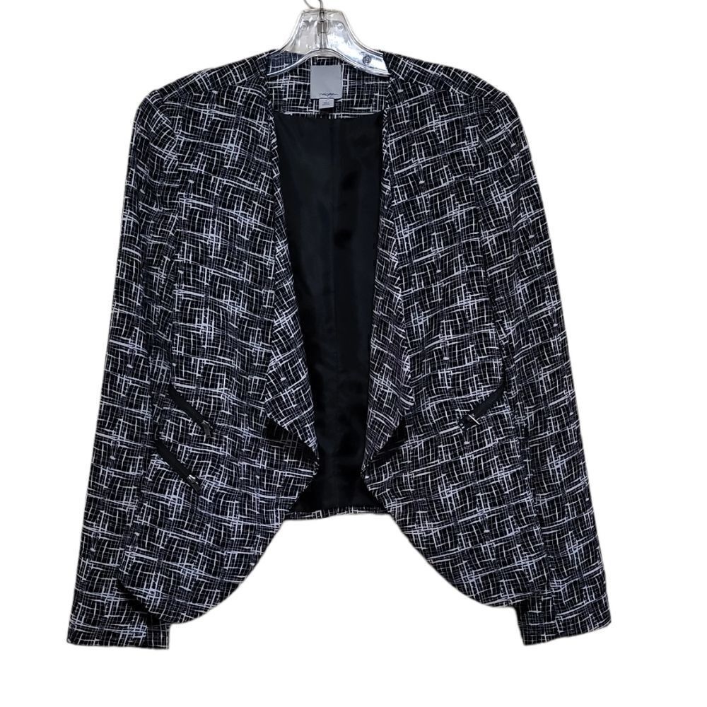 Halogen Black and White Abstract Printed Open Front Blazer Jacket Sz Small